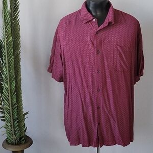 Toscano maroon with white print button down shirt